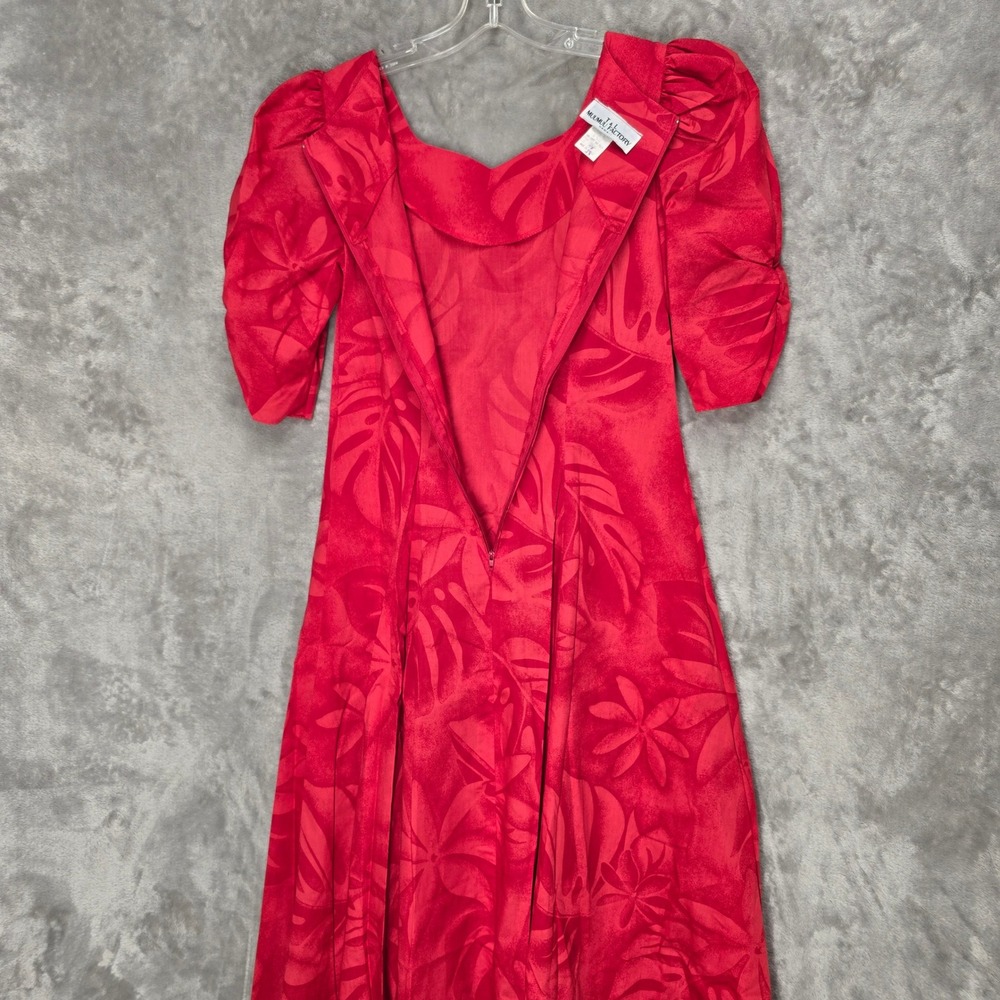T&L Muumuu Factory Dress Womens 7/8 Red Tropical Floral Puff Sleeve Maxi Hawaii - Picture 14 of 15